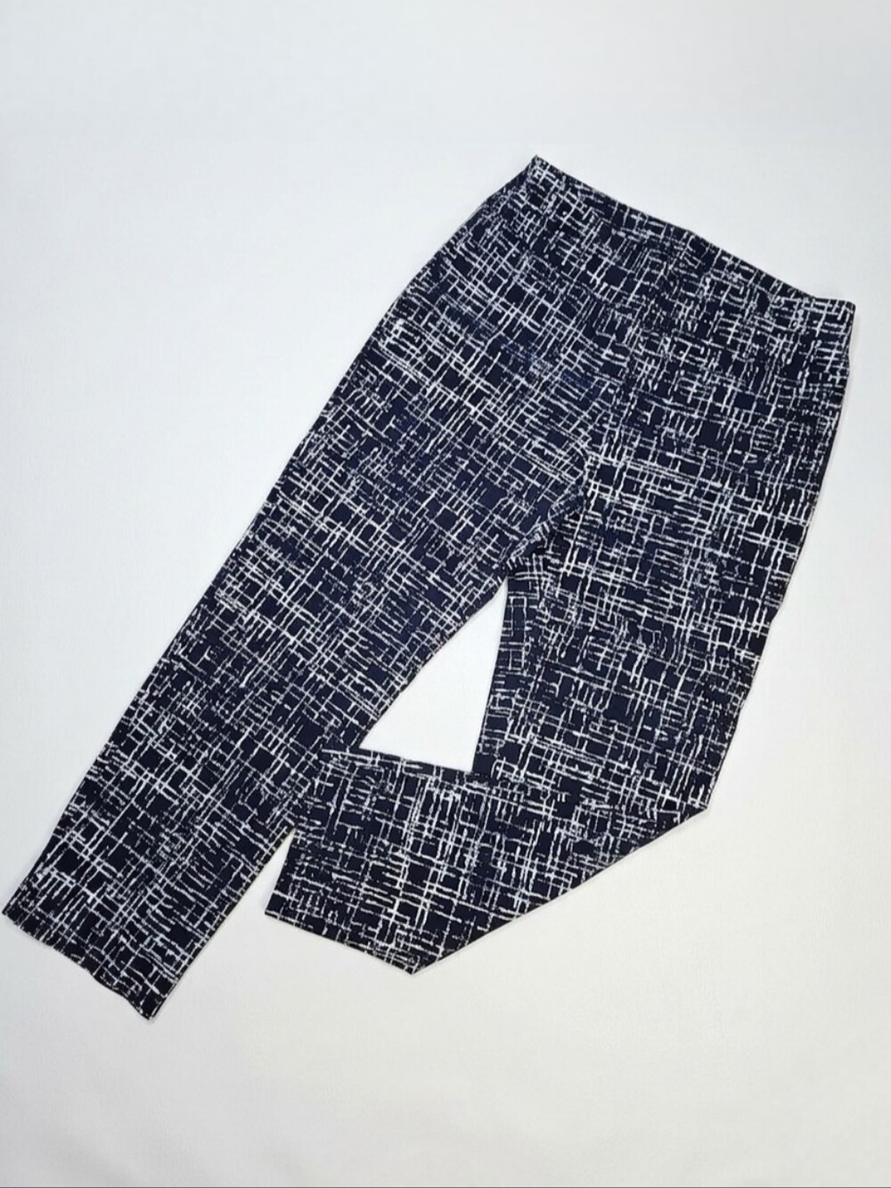 Zac & Rachel Size 10 Capri Pants Navy Blue White Stretchy Trouser Ankle Nautical
